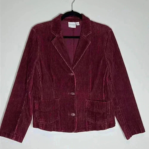 Sonoma Three Button Corduroy Burgundy Blazer - Picture 1 of 13